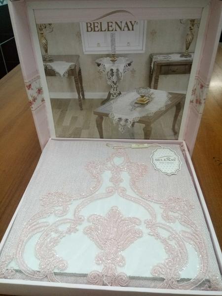 Belenay 5 Parça Fransız Dantelli Salon Takımı-Pudra