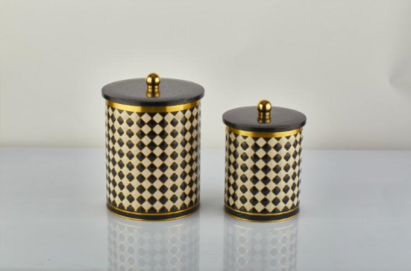 Vip Ahmet | Damalı Metal Yuvarlak 2'li Saklama Kabı Seti