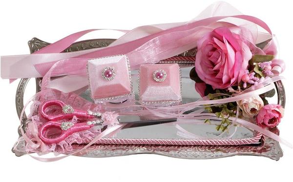 Nişan Söz Tepsisi Çiçek ve Taş Süslü Pembe | NSN-0002
