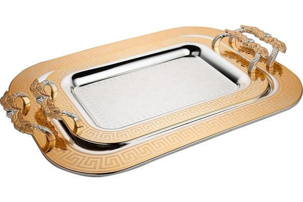 Bavary | 2li Tepsi Seti | Metal | Gümüş-Altın | By-2214dl-2sg-mh79g