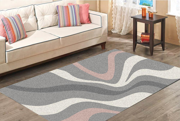 Merinos Halı | Diamond SV | Dalga Desenli | Gri | Pembe | 760-955-Grey-Rose