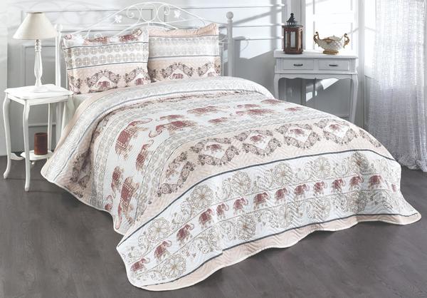 Belenay Baskılı Çift Kişilik Kapitone Yatak Örtüsü - Elefante Kapiçino