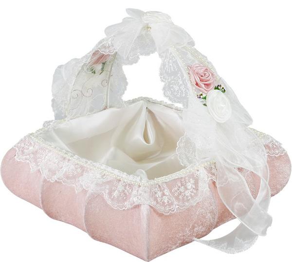 Dekonaz Kadife Kına Düğün Nişan Sepeti | Dantel İşlemeli | Kare | Pembe