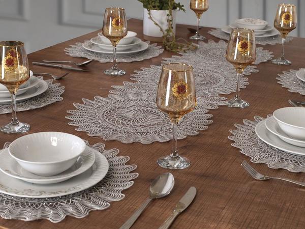 Planet Kordone 7 Parça Masa Örtüsü Takımı Gri