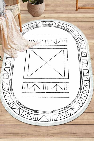 Birkilim Oval Yıkanabilir İpeksi Kaymaz Taban Dekoratif Halı | MLN-IP-O-HY-1376