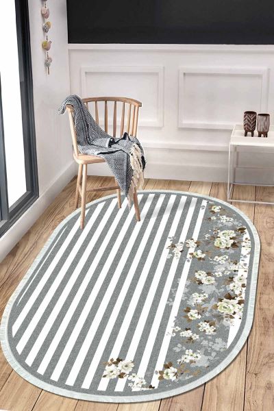 Birkilim Oval Yıkanabilir İpeksi Kaymaz Taban Dekoratif Halı | MLN-IP-O-HT-200