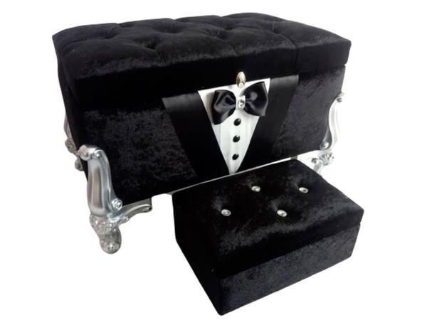 Damat Figürlü Kapitoneli 2 Li Çeyiz Sandığı Siyah