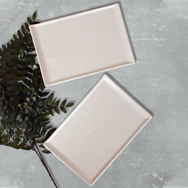 طبق بيضاوي من الحجر الطبيعي أوف وايت غير لامع 30 سم قطعتين | كيراميكا