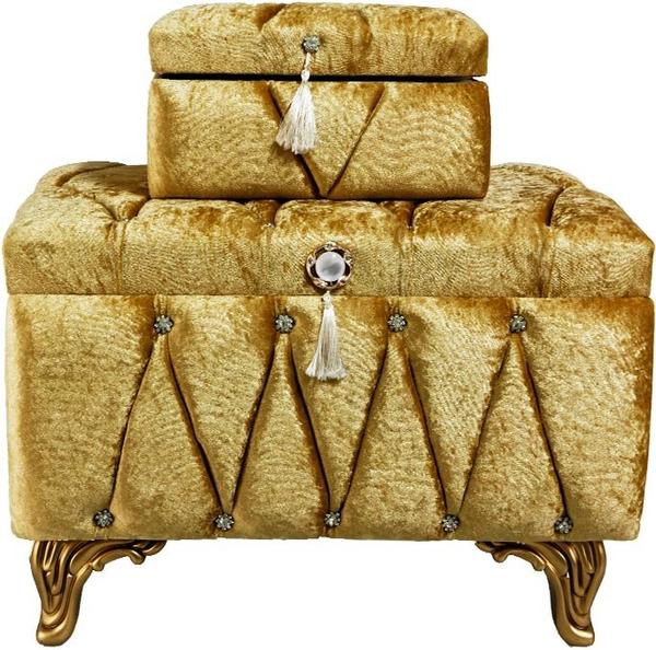 Dekonaz 2 Teiliger Mitgift Truhe | Goldene Füße | Dt-306-g