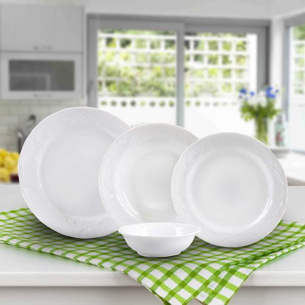 Kütahya Lalezar 24 Parça Porselen Yemek Takımı Yuvarlak | Beyaz | 6 Kişilik