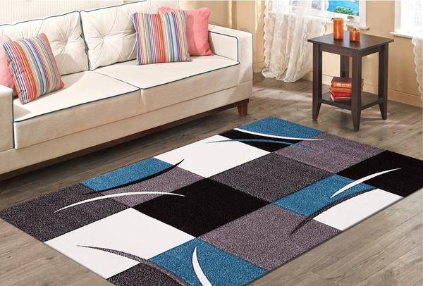 Merinos Halı Diamond Hand Curved Kare Desenli | 665-930-Turquoise