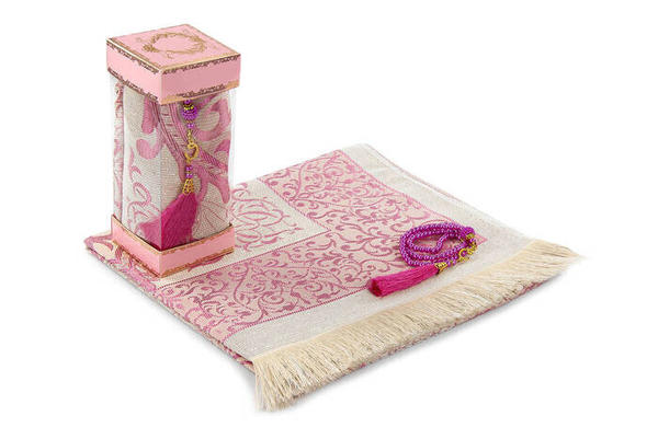 Dear Mom Prayer Rug - Pearl Rosary - Boxed Set with Window Pink Color