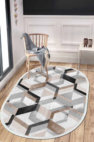 Birkilim Oval Yıkanabilir İpeksi Kaymaz Taban Dekoratif Halı | MLN-IP-O-HT-176