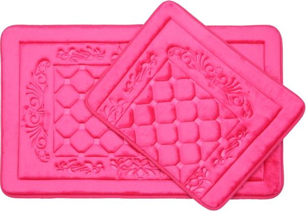 Almina Premium Kare Desen Banyo Paspas Seti 2 Parça Midi | Pembe