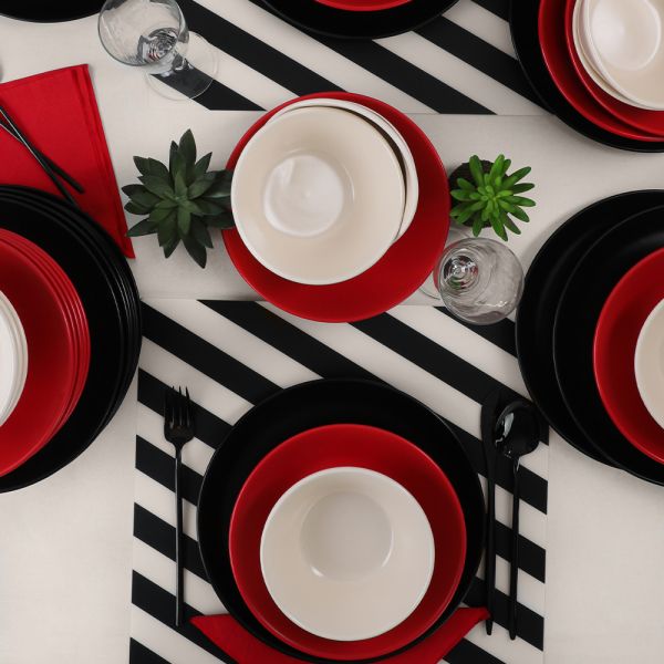 Vaisselle Hitit Noir Mat/Rouge/Crème 36 Pièces pour 12 Personnes | céramique