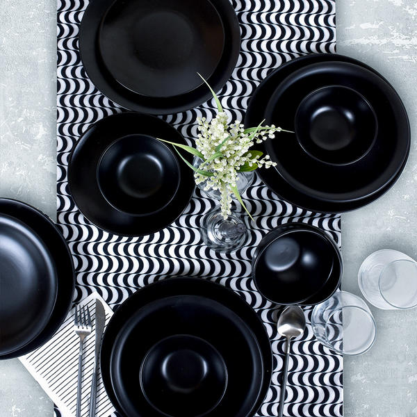 طقم عشاء إيج مات أسود 24 قطعة لـ 6 أشخاص | كيراميكا