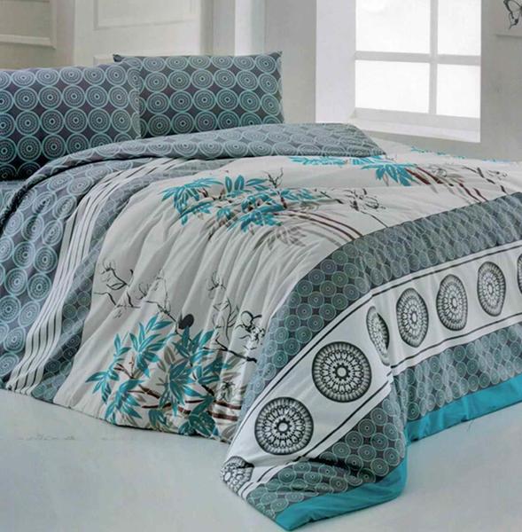 Hoffmanns Cotton Çift Kişilik Nevresim Takımı 4 Prç Mavi Daire Desenli Tasarımı