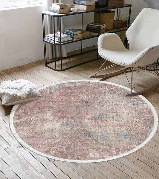 Birkilim Yuvarlak Yıkanabilir Dekoratif Halı İpeksi Kaymaz Taban | MLN-IP-YU-HT-136