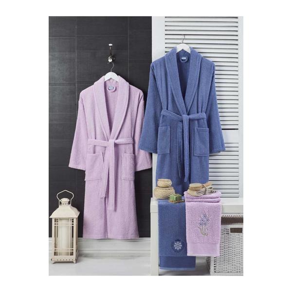 Forev طقم حمام قطن 100٪ عائلي - Lilac-Lacivet L-XL