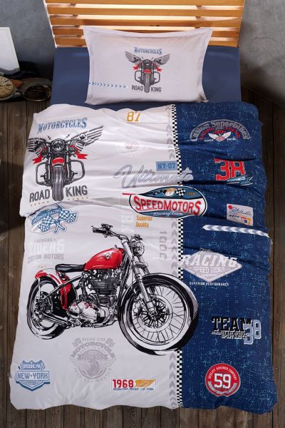 Clasy Ranforce Road King v1 Mavi Tek Kişilik Nevresim Takımı