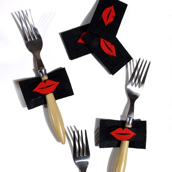Rond de serviette à couverts rouge à lèvres 6 pièces | K +