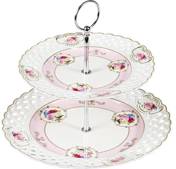 Almina New Bone 2 Katlı Servis Tabağı Etajer | AL-2065