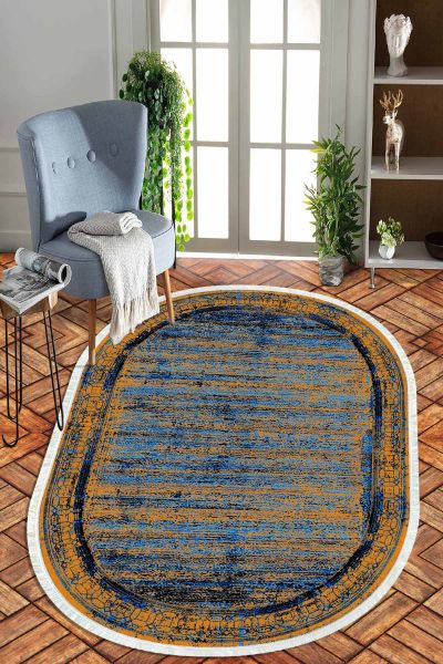 Birkilim Oval Yıkanabilir İpeksi Kaymaz Taban Dekoratif Halı | MLN-IP-O-HT-968