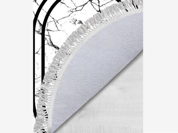 Oval Saçaklı 2'li Banyo Paspas Takımı Linear Stone Beyaz