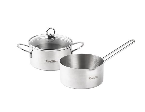 008-01-SET CACHEROL 2 PIÈCES EN ACIER INOXYDABLE 14CM