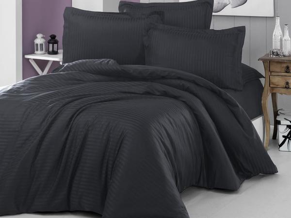 Mitgift Land Stripe Double Cotton Satin Bettbezug Set Schwarz