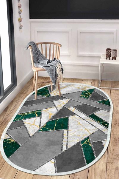 Birkilim Oval Yıkanabilir İpeksi Kaymaz Taban Dekoratif Halı | MLN-IP-O-HT-167