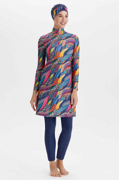 Adasea Likralı Tesettür Tam Kapalı Mayo 4223-20 - Koyu Lacivert - Büyük Beden (Battal)