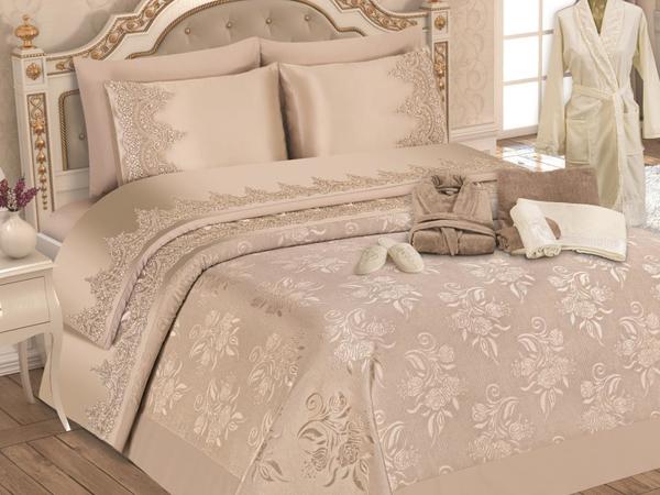 Fransız Güpürlü Lisa Çeyiz Paketi 15 Parça - Cappuccino