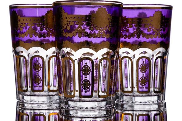 Bavary | Desenli Bardak | 12 Adet | Mor-Altın | By-2307-6