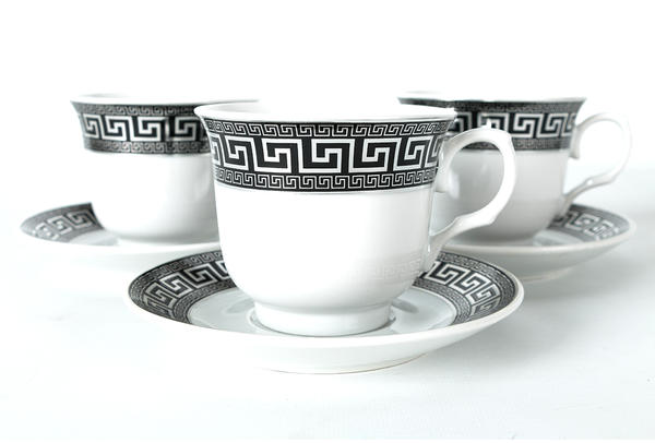 Bavary 12 Parça Fincan Seti | 6 Kişilik | Desenli | Gümüş & Siyah | Modern Tasarım