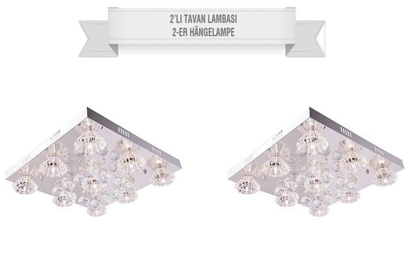 Dekonaz Avize Tavan Lambası | 2 Adet | 47x47cm | Kristal