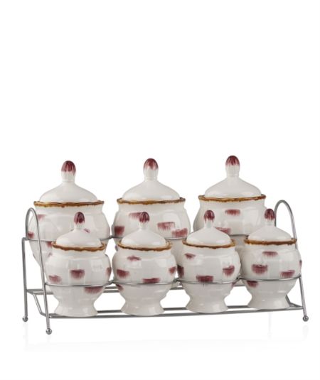 Acar Mutfak | Porselen 7'Li Beyaz Kahverengi Baharat Set