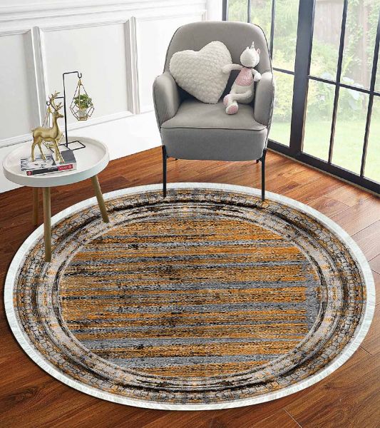 Birkilim Yuvarlak Yıkanabilir Dekoratif Halı İpeksi Kaymaz Taban | MLN-IP-YU-HT-967