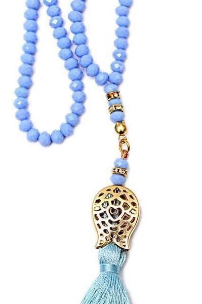 مسبحة صلاة توليب مزينة بشراشيب 99 قطعة كريستال للحج والعمرة - 6 مم تركواز