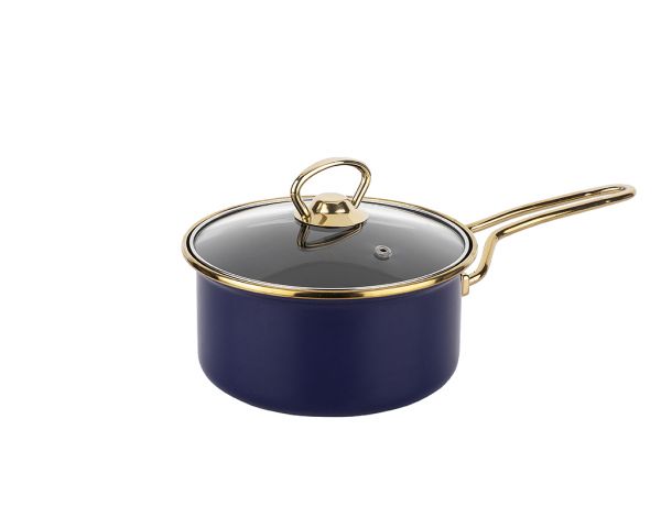 006-01-Bleu Marine COUVERCLE ÉMAILLÉ OR COUVERCLE À SAUCE 16CM
