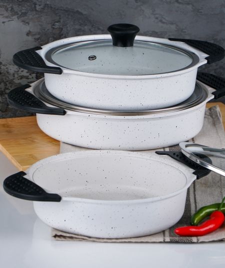 Acar Kitchen | Ahenk White Cast Iron Sahan Set 3 Pcs.