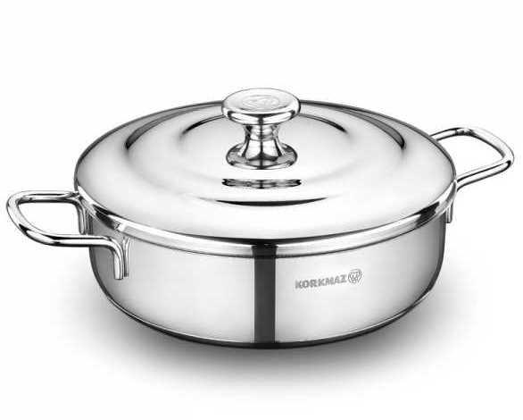 Korkmaz Droppa Kısa Çelik Tencere 24cm 2,8 L | İndüksiyon | Gümüş | A1065