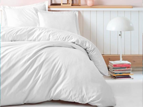 Cotton Box Stripe Çift Kişilik Pamuk Saten Nevresim Takımı Beyaz