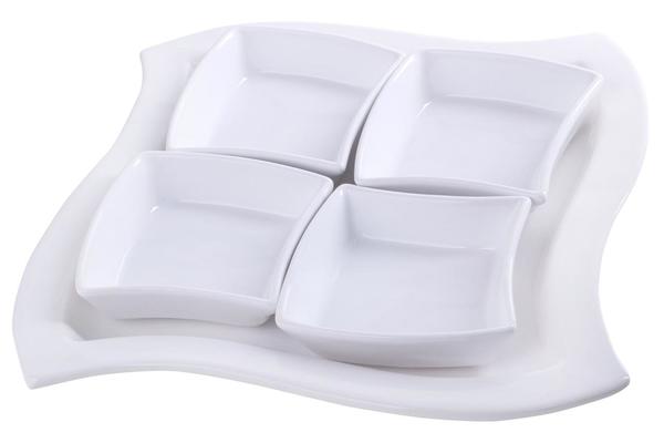 Dekonaz 5 Parça Çerezlik Porselen Kase Seti | Beyaz