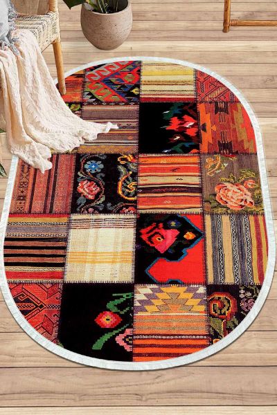 سجادة زخرفية من بيركيليم بيضاوية الشكل قابلة للغسل وحريرية وغير قابلة للانزلاق | MLN-IP-O-HY-1104