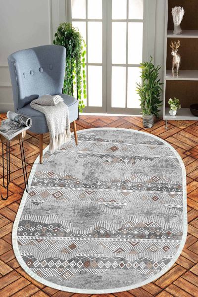 Birkilim Oval Yıkanabilir İpeksi Kaymaz Taban Dekoratif Halı | MLN-IP-O-HT-703