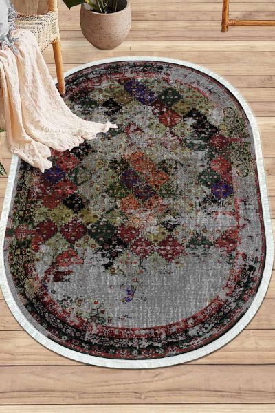 Birkilim Oval Yıkanabilir İpeksi Kaymaz Taban Dekoratif Halı | MLN-IP-O-HY-1204