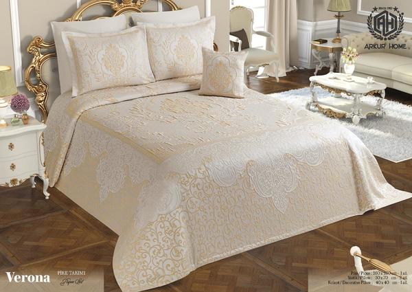 Arkur Lady London Collection Verona Exclusive Lüx Jumbo Yatak Örtüsü | Krem 4 Parça