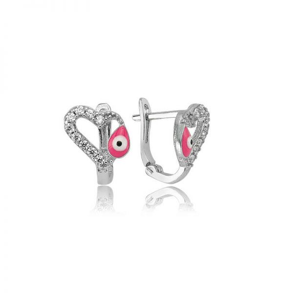 Gümüş Pembe Kalp Çocuk Küpesi