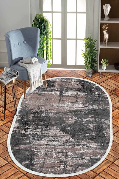 Birkilim Oval Yıkanabilir İpeksi Kaymaz Taban Dekoratif Halı | MLN-IP-O-HT-1313